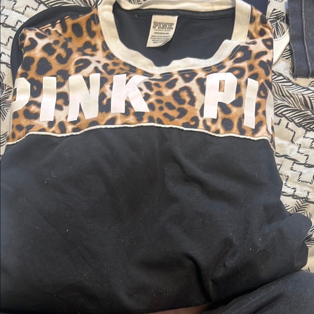 Pink Leopard Print Black Top